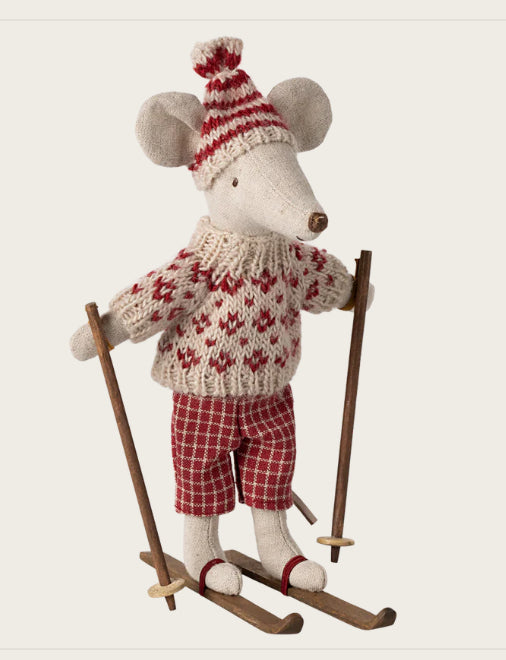 Pre-order Winter mouse with ski set, MUM - red