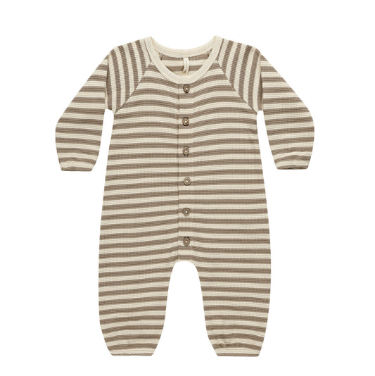 WAFFLE LONG SLEEVE JUMPSUIT || OLIVE STRIPE