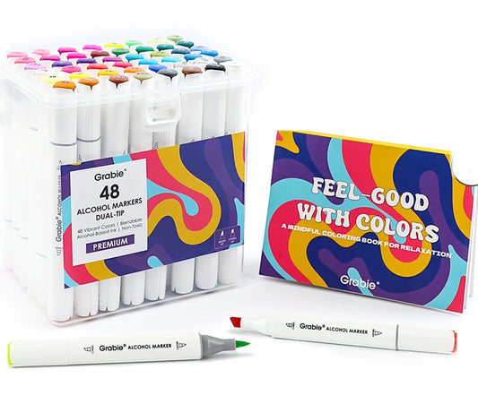 Dual-Tip Alcohol-Based Marker Set Of 48 With Coloring Book