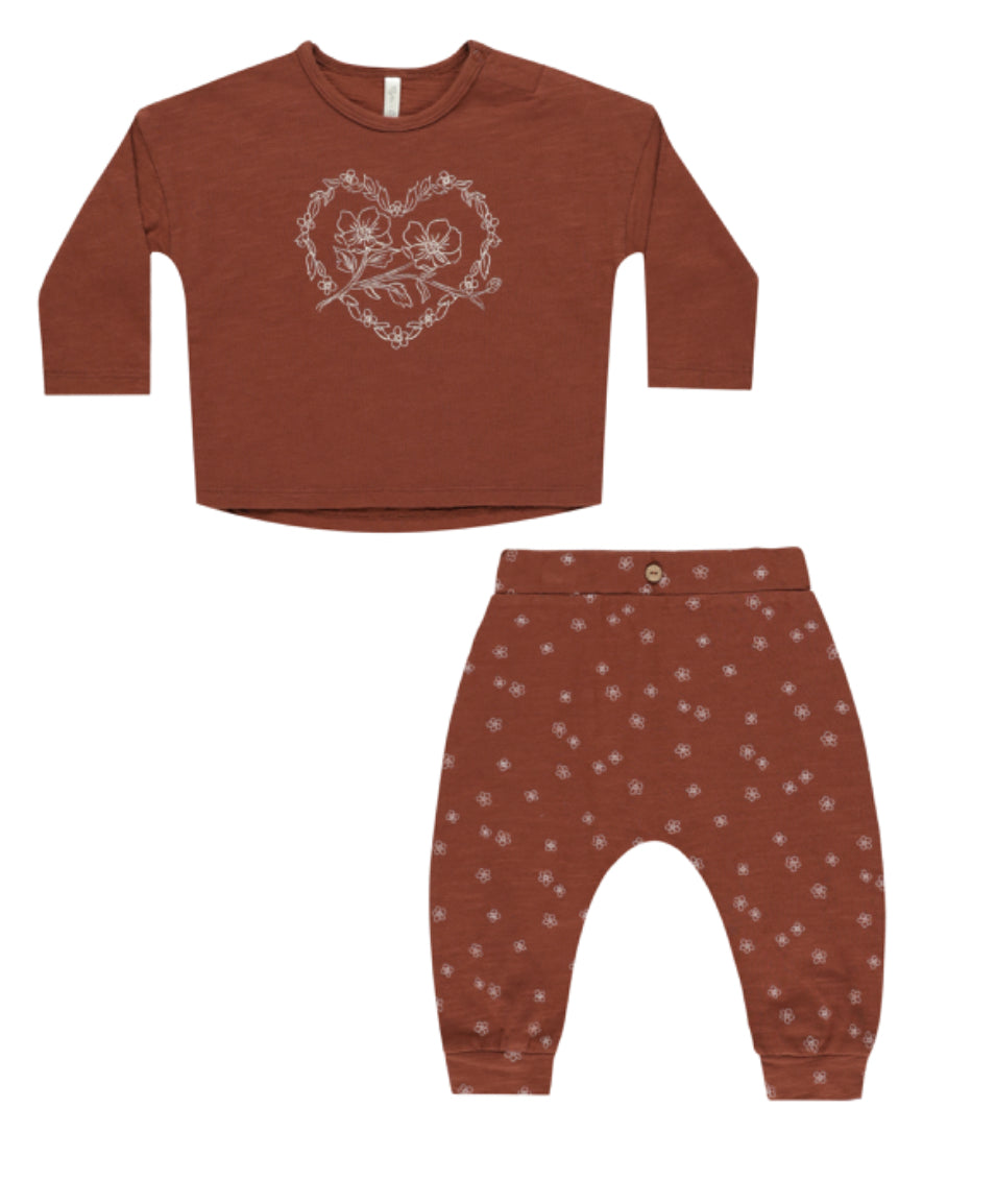 LONG SLEEVE TEE + PANT SET || POSEY HEART