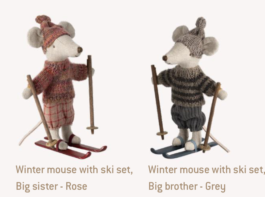 Pre-order Winter mouse with ski set, brother - grey