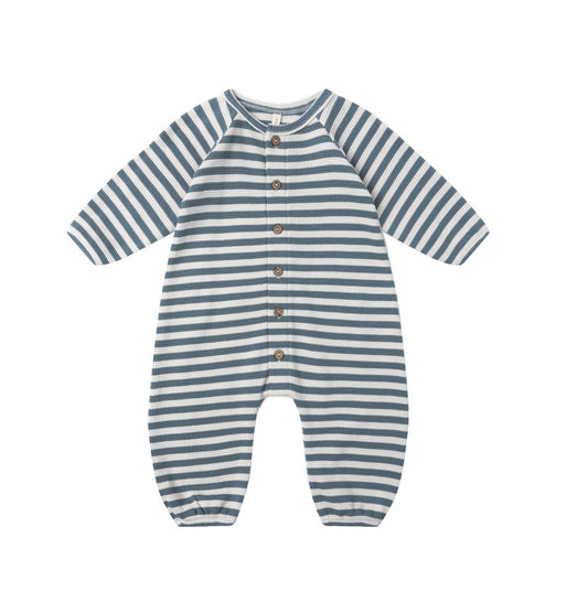 OCEAN STRIPE WAFFLE LONG SLEEVE JUMPSUIT ||