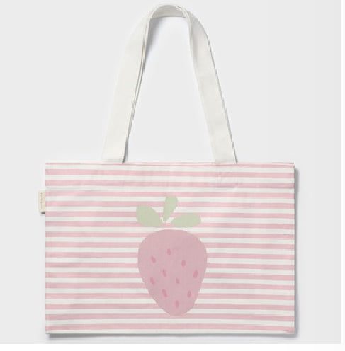 Kids Canvas Beach Bag  Strawberry Sunshine Pink Stripe