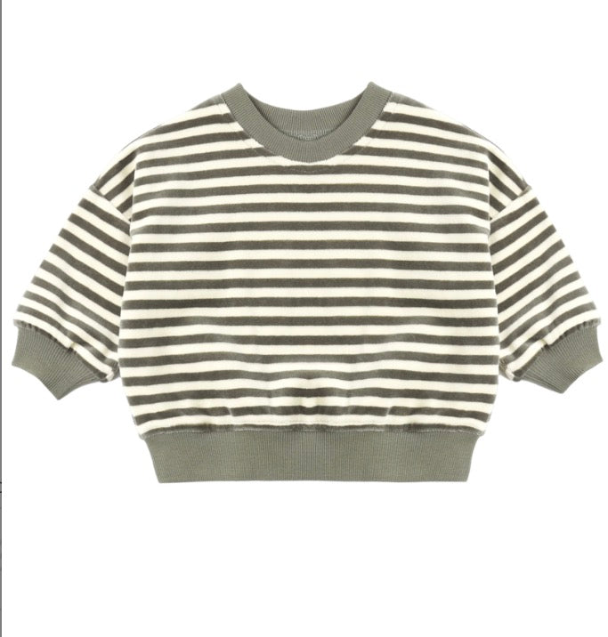 VELOUR RELAXED SWEATSHIRT + SWEATPANT SPRUCE STRIPE
