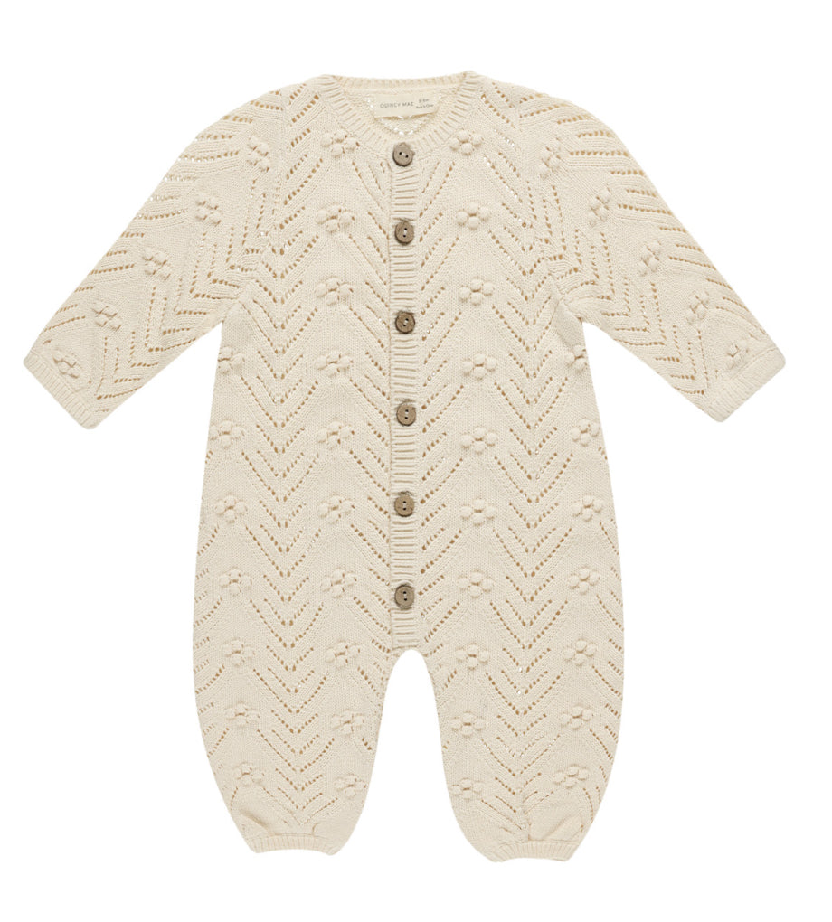 LONG SLEEVE BOBBLE ROMPER || NATURAL