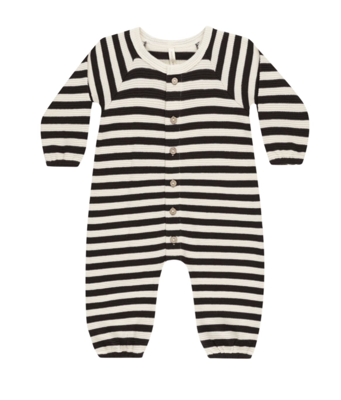 WAFFLE LONG SLEEVE JUMPSUIT || BLACK STRIPE