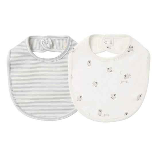 JERSEY SNAP BIB, 2 PACK SHEEP, CLOUD STRIPE