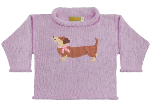 Dachshund with Bow Collar Rollneck Sweater Lavender