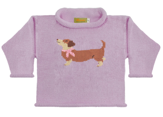 Dachshund with Bow Collar Rollneck Sweater Lavender