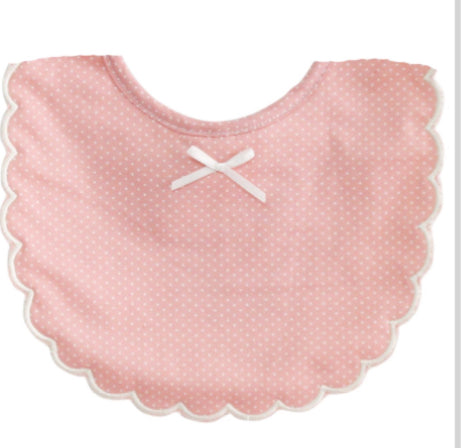 Scallop Edge Bib Pink with Ivory Spot