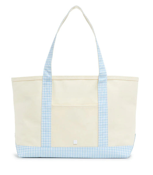 MEDIUM TOTE - COATED CANVAS GINGHAM MIST TRIM