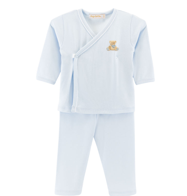TOYS - BLUE EMBROIDERED CROSSED TEE W/ PIPPING AND PANTS SET