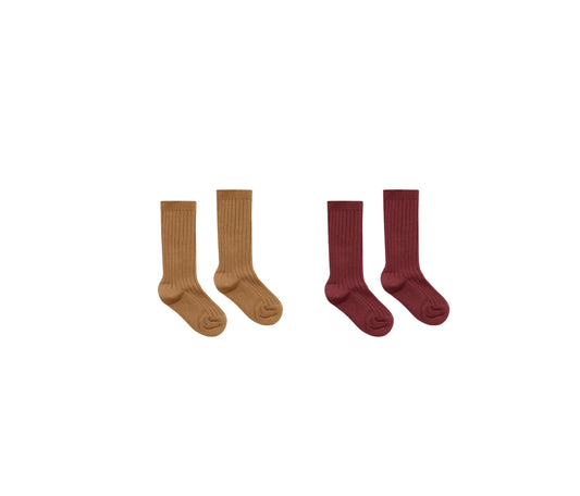 SOCKS RIBBED, 2-PACK || GOLDEN, BURGUNDY