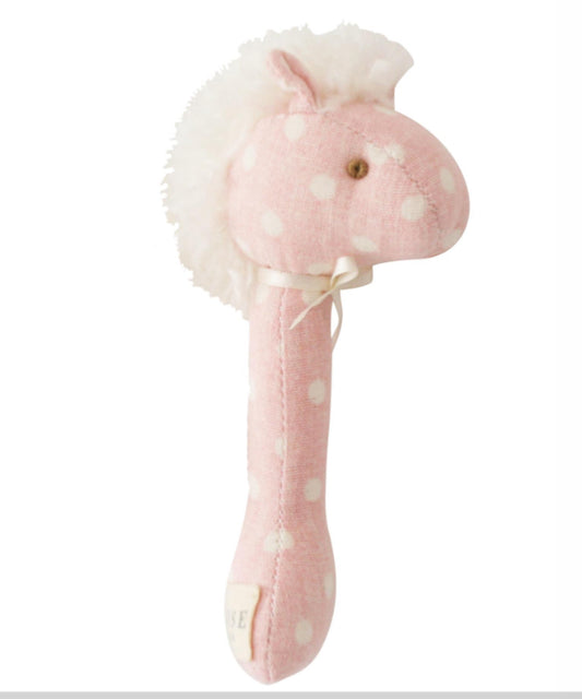 Horse Stick Rattle Pink White Spot