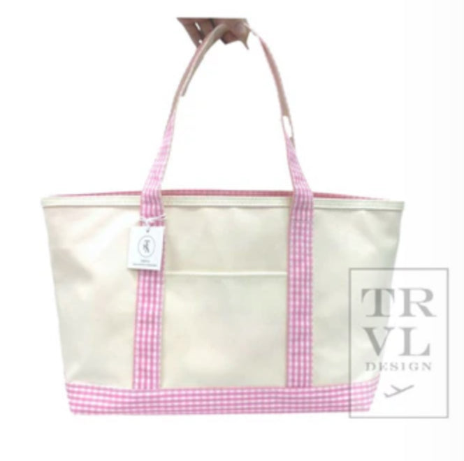 MEDIUM TOTE - COATED CANVAS GINGHAM PINK TRIM