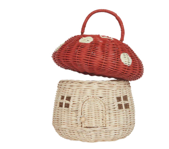 Rattan Mushroom Basket - Red