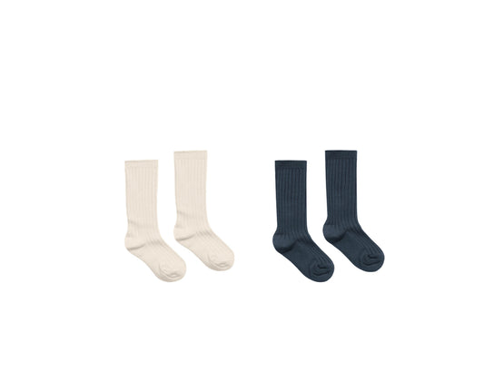 SOCKS RIBBED, 2-PACK || NATURAL, NAVY