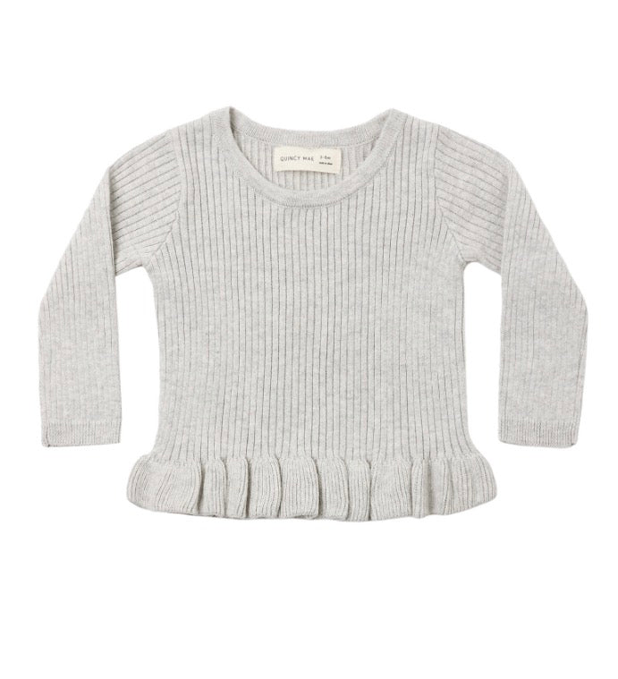 RIB KNIT PEPLUM TOP + LEGGING HEATHERED FOG