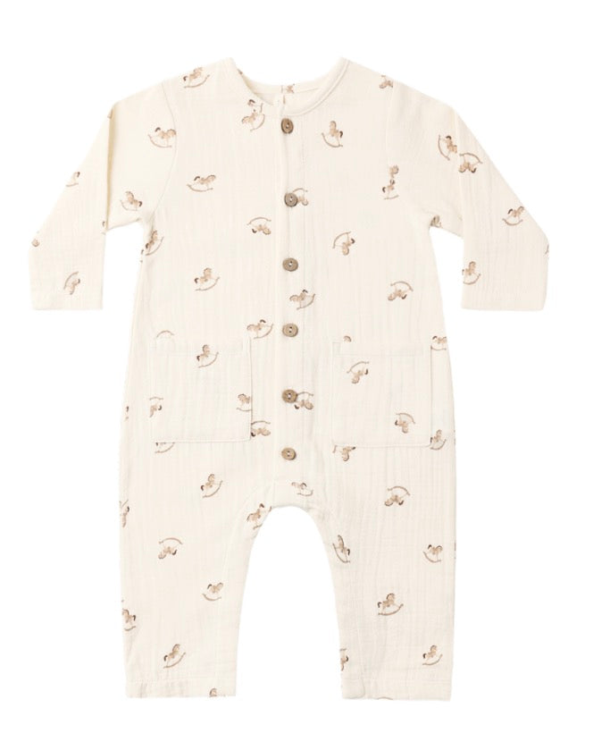 POCKETED WOVEN JUMPSUIT ROCKING HORSE