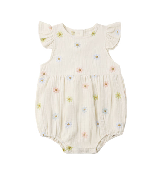AMELIA ROMPER EMBROIDERED DAISIES