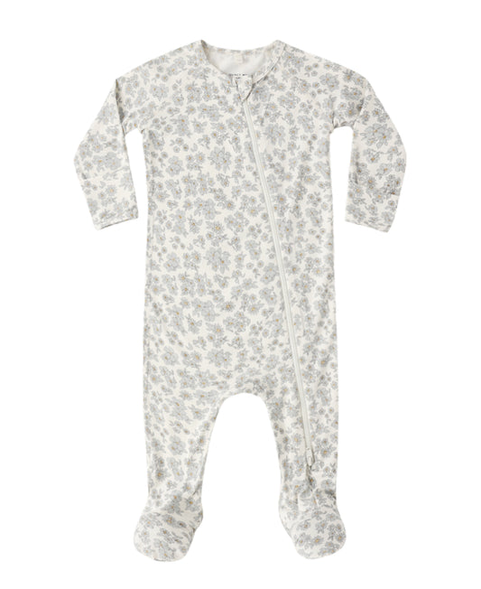BAMBOO ZIP FOOTIE BLUE FLORAL