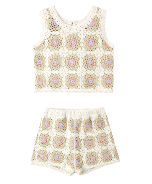 CROCHET TANK SET CITRON DAISY CHECK