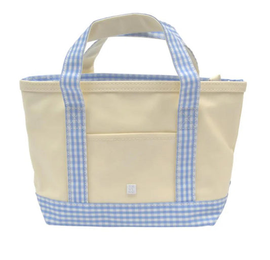 MINI TOTE - COATED CANVAS GINGHAM SKY TRIM