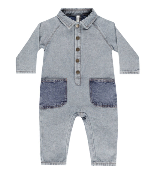 COLLARED BABY JUMPSUIT || LIGHT WASHED DENIM