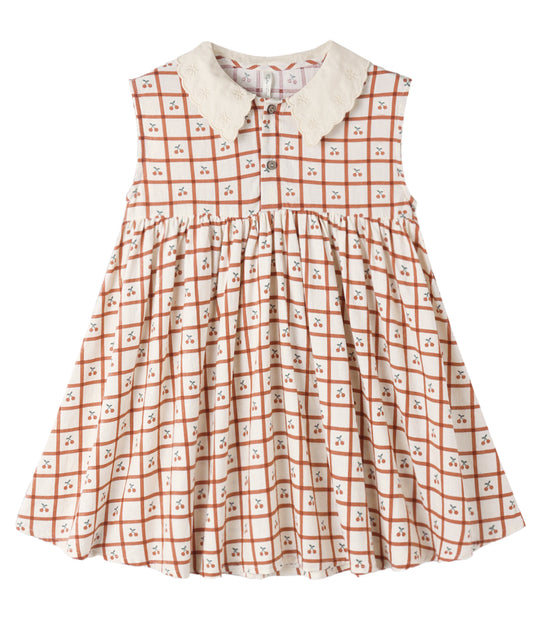 COLLARED BABYDOLL DRESS CHERRY CHECK