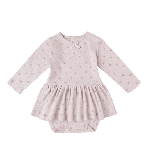 LILAC DITSY POINTELLE SKIRTED BODYSUIT