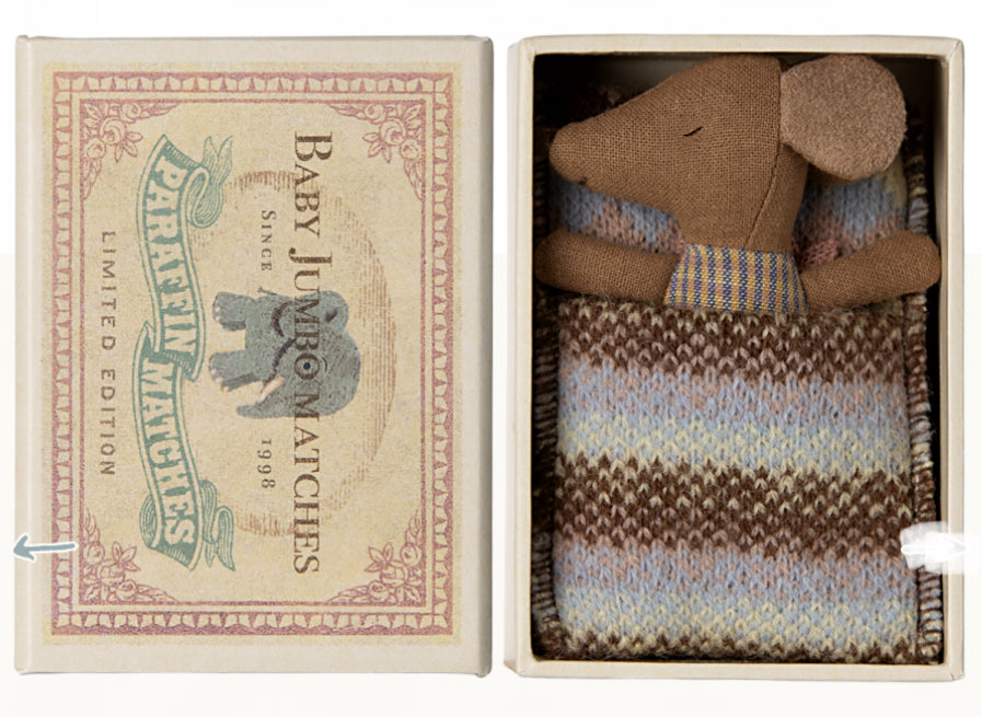 Maileg Sleepy/Wakey Baby Mouse in Matchbox - Rose