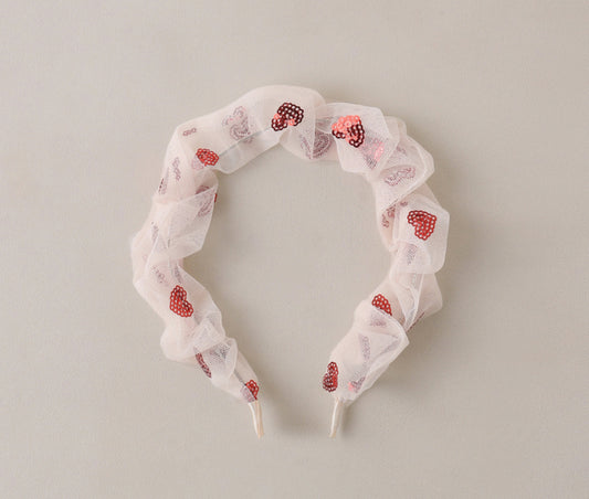 GATHERED HEADBAND RED HEARTS