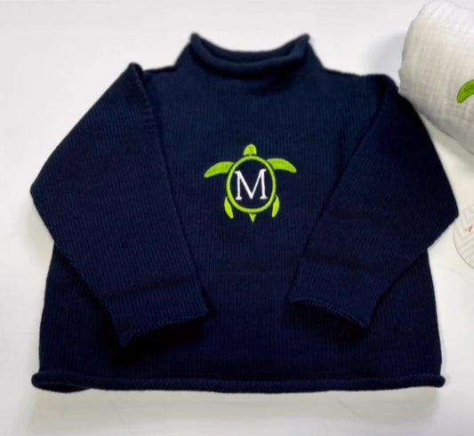 Monogrammed TURTLE Jersey Rollneck Sweater-