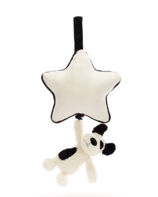 Jellycat Baby Bashful Black & Cream Puppy Musical Pull (RECYCLED FIBERS)