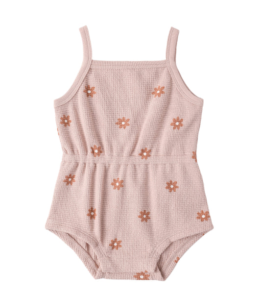 WAFFLE CINCH ROMPER PINK DAISY