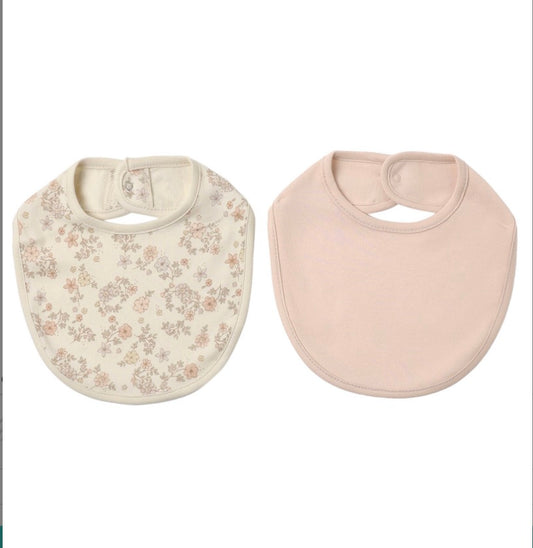 JERSEY SNAP BIB, 2 PACK FLORAL VINE, DUSTY ROSE