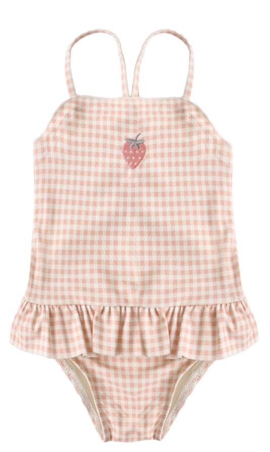 TORI SKIRTED ONE-PIECE PETAL GINGHAM
