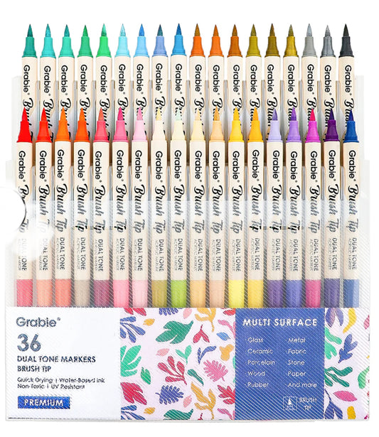 Dual Tone Brush Tip Acrylic Paint Marker Set Of 36 (72) plus 5 coloring cards