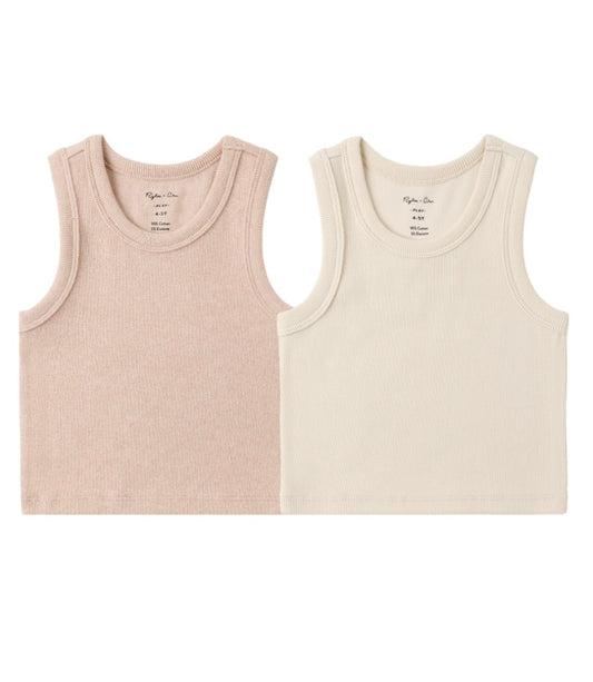 RIBBED TANK SET SHELL, HEATHERED BLUSH