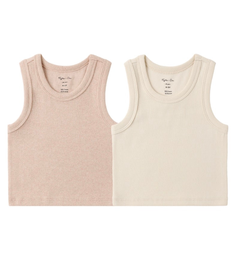 RIBBED TANK SET SHELL, HEATHERED BLUSH