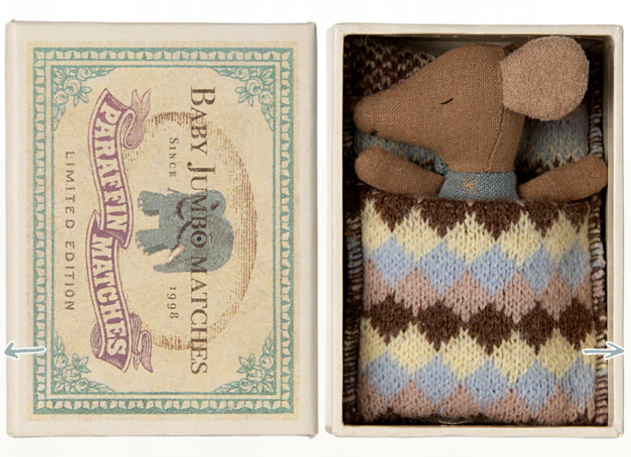 Maileg Sleepy/Wakey Baby Mouse in Matchbox - BLUE