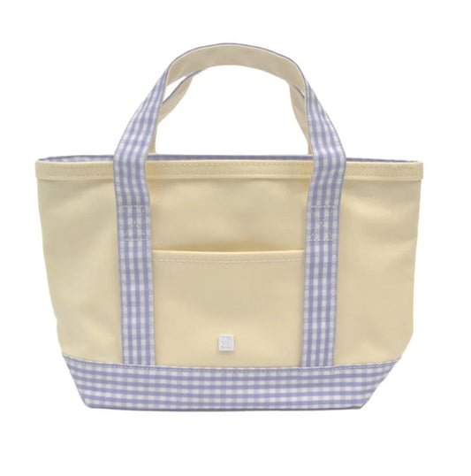 MINI TOTE - COATED CANVAS GINGHAM LAVENDER TRIM