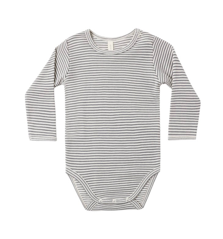BABY OVERALL MIDNIGHT+ WAFFLE LONG SLEEVE BODYSUIT MIDNIGHT MICROSTRIPE