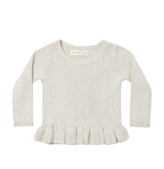 RIB KNIT PEPLUM TOP + LEGGING HEATHERED OATMEAL