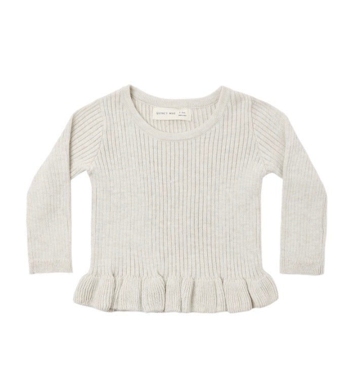 RIB KNIT PEPLUM TOP + LEGGING HEATHERED OATMEAL