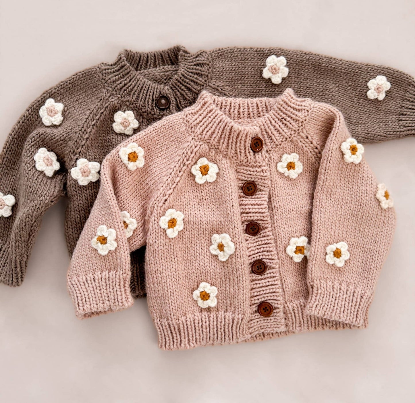 Flower Cardigan Tan| Kids Sweater