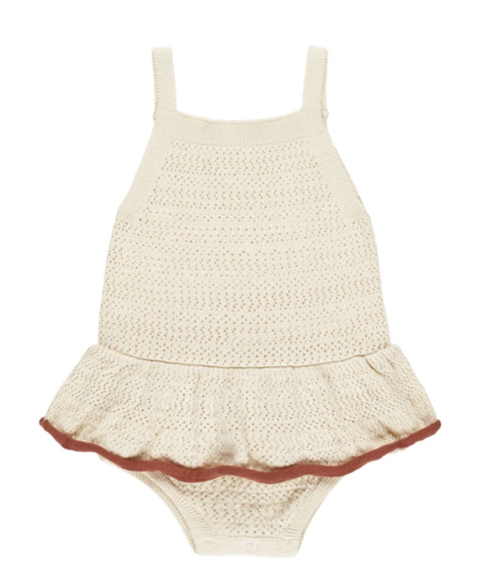 Crochet Ruffle Romper Natural