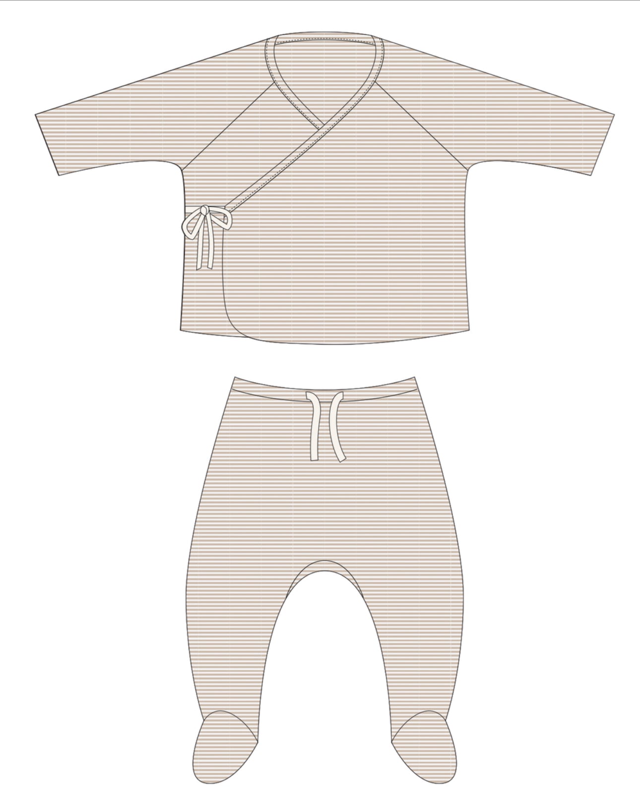 WRAP TOP + FOOTED PANT SET OAT MICRO STRIPE