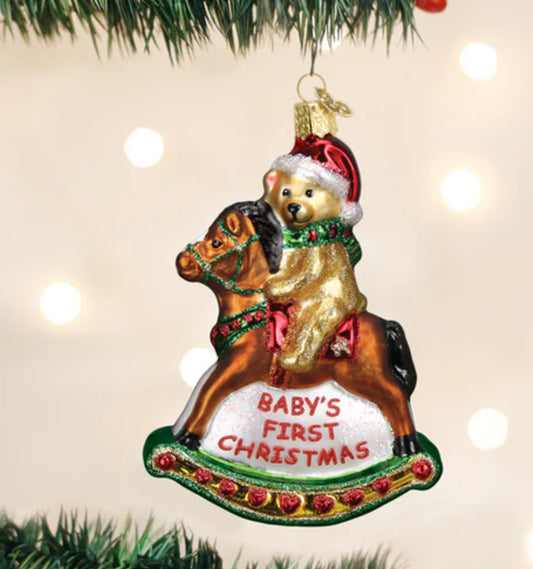 Rocking Horse Teddy Baby's First Christmas Ornament