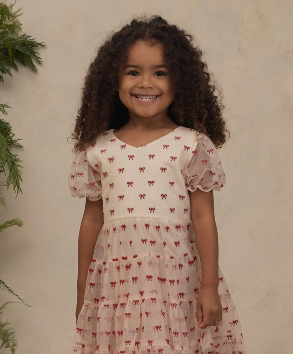 DOTTIE DRESS RUBY BOWS